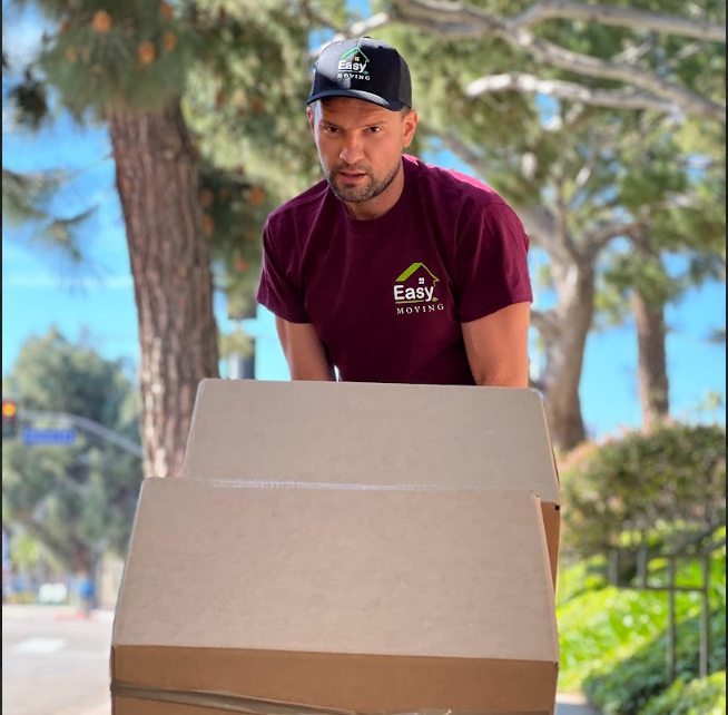 Easy Moving LA mover carrying a packed box